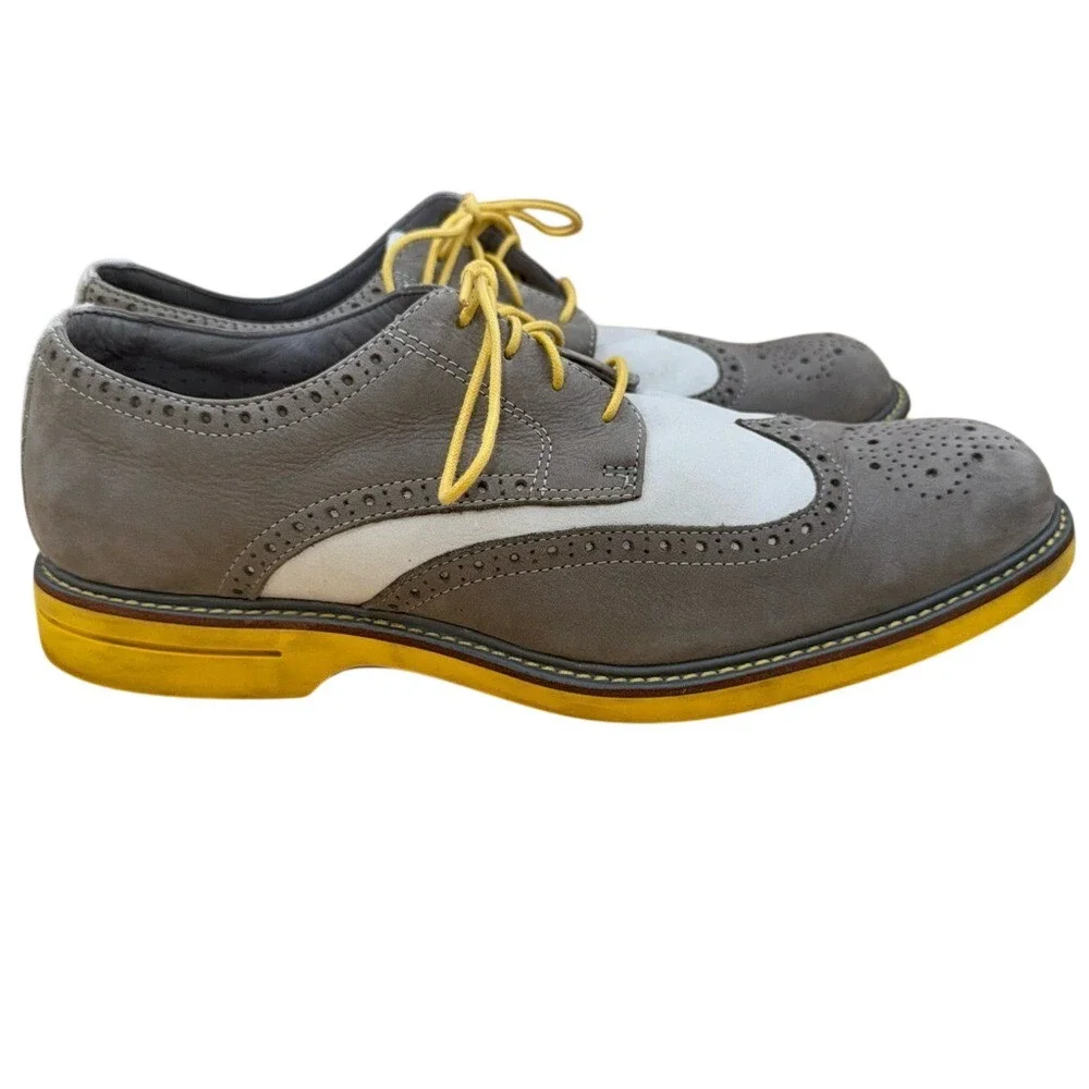 SPERRY Gold Cup Gray and Yellow Nubuck Wingtip Oxford Shoes Men's Size 11.5 VGUC